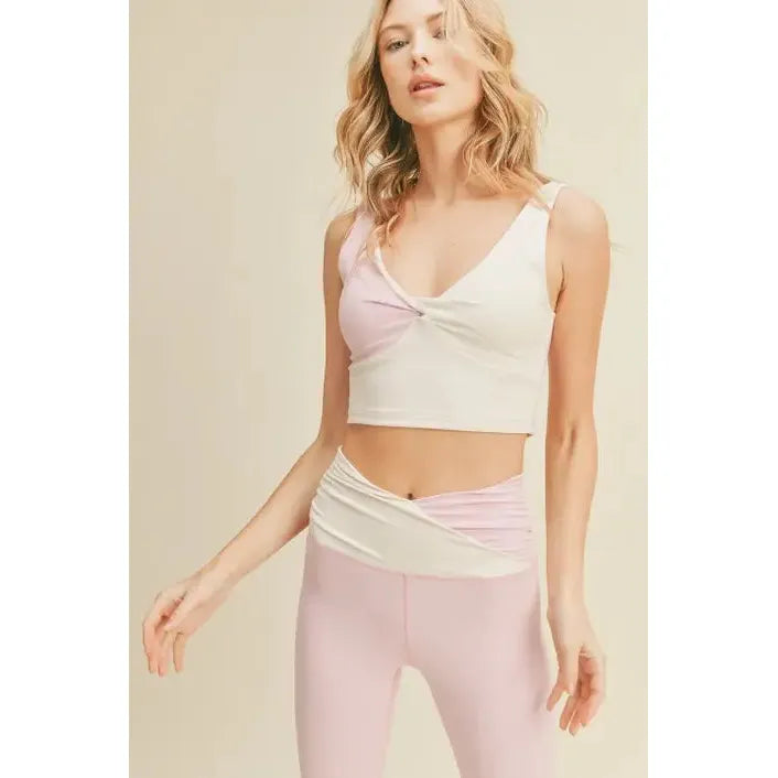 Women's Color Block Front-Twist Top & Leggings Set