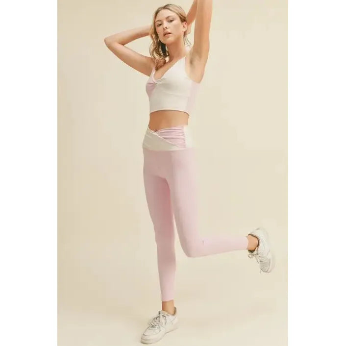 Women's Color Block Front-Twist Top & Leggings Set