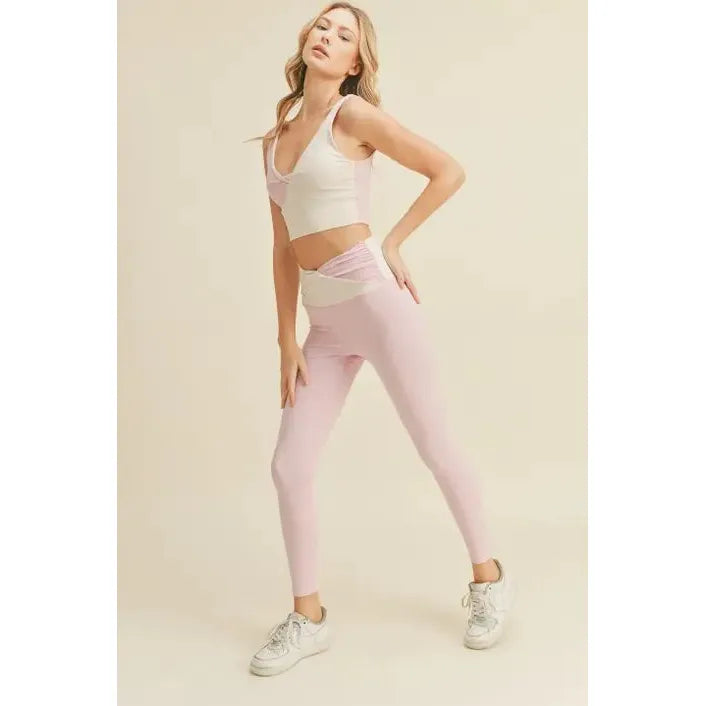 Women's Color Block Front-Twist Top & Leggings Set