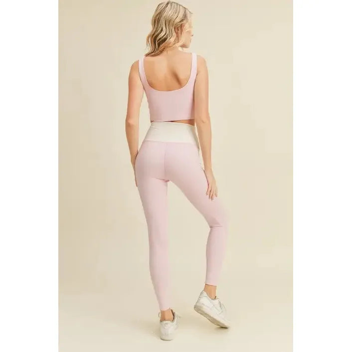 Women's Color Block Front-Twist Top & Leggings Set