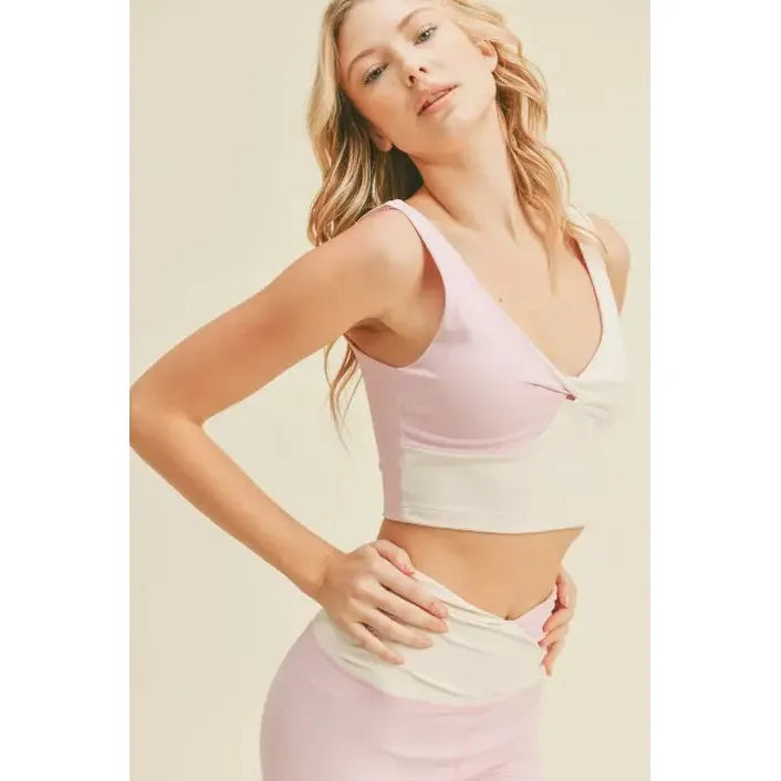 Women's Color Block Front-Twist Top & Leggings Set