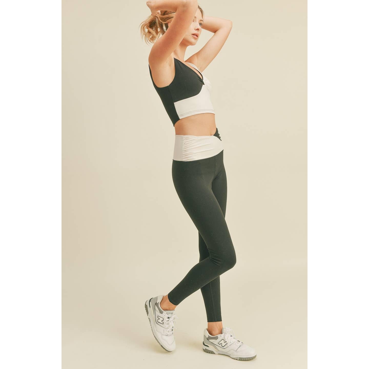 Women's Color Block Front-Twist Top & Leggings Set