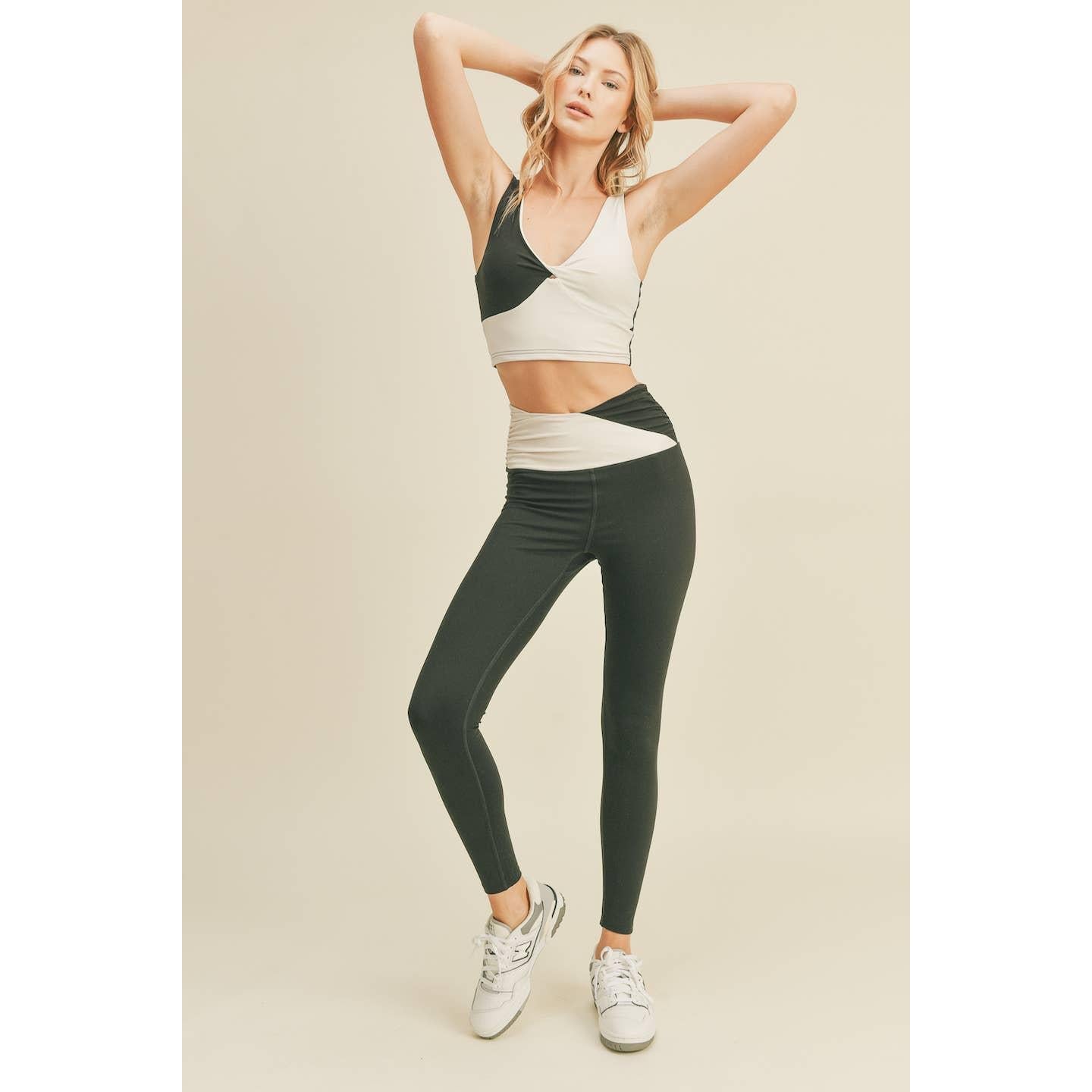 Women's Color Block Front-Twist Top & Leggings Set