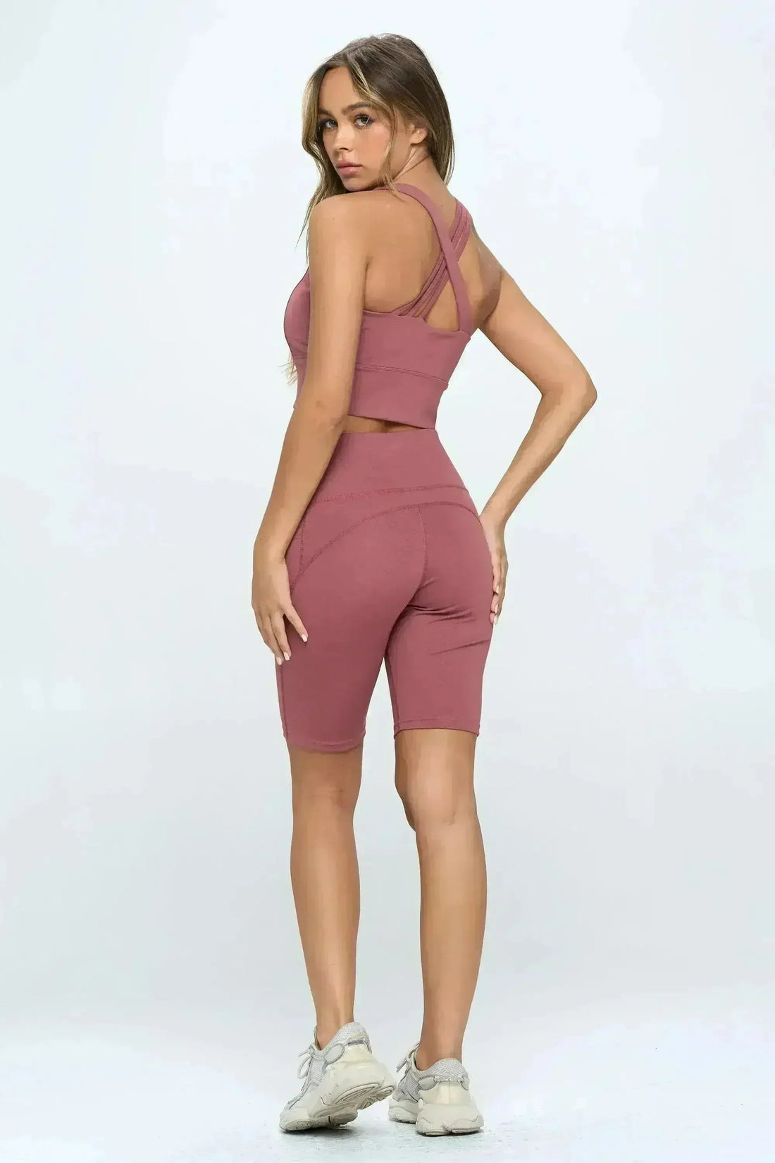 Women's Crisscross Sports Bra & Biker Shorts Set