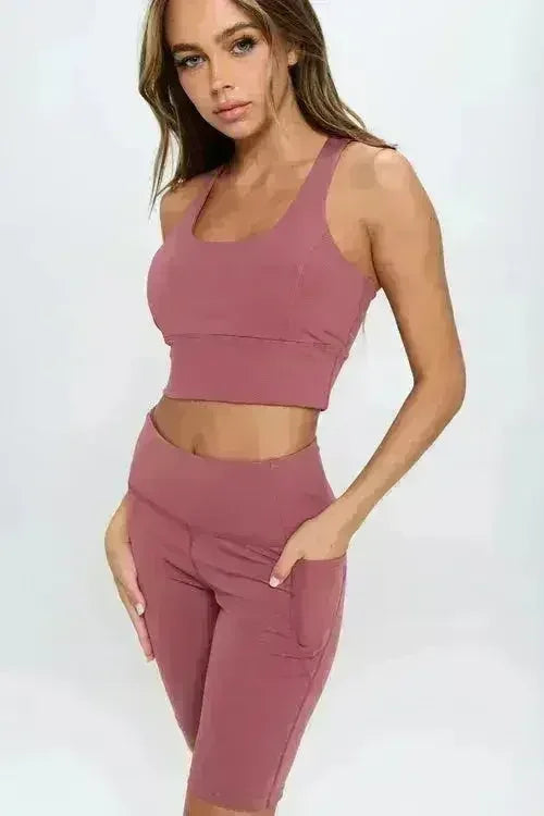 Women's Crisscross Sports Bra & Biker Shorts Set