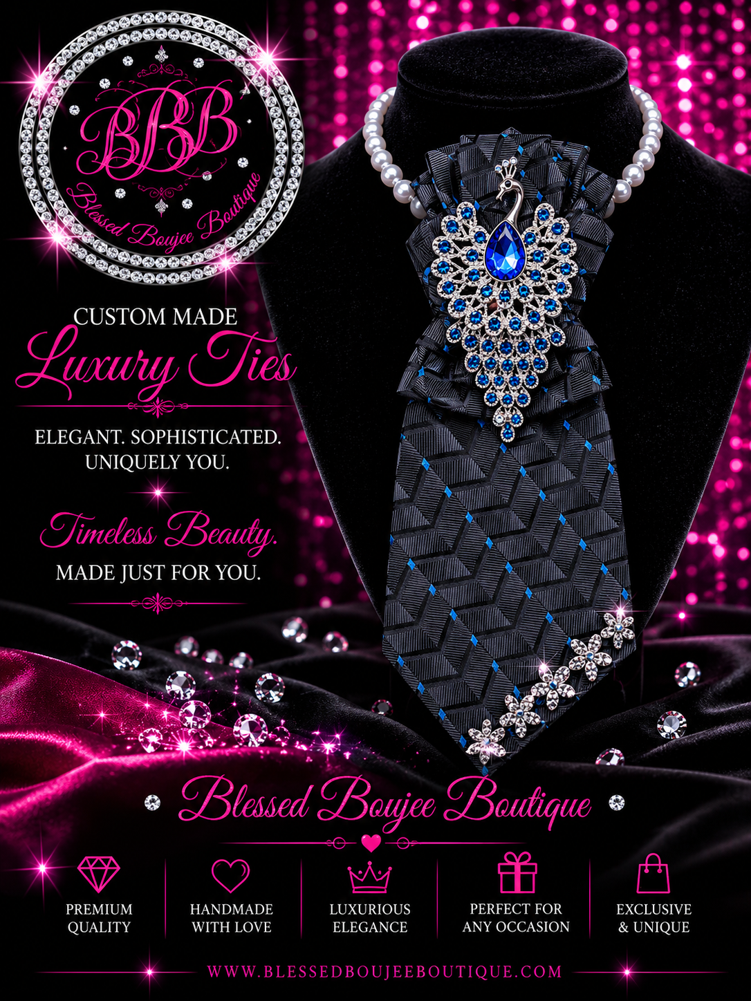 Women's Luxury Dazzling Blue Peacock Necktie