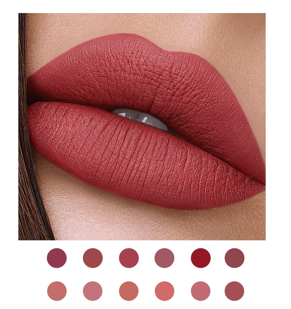 12 Colors Sexy Liquid Waterproof Matte Lipstick