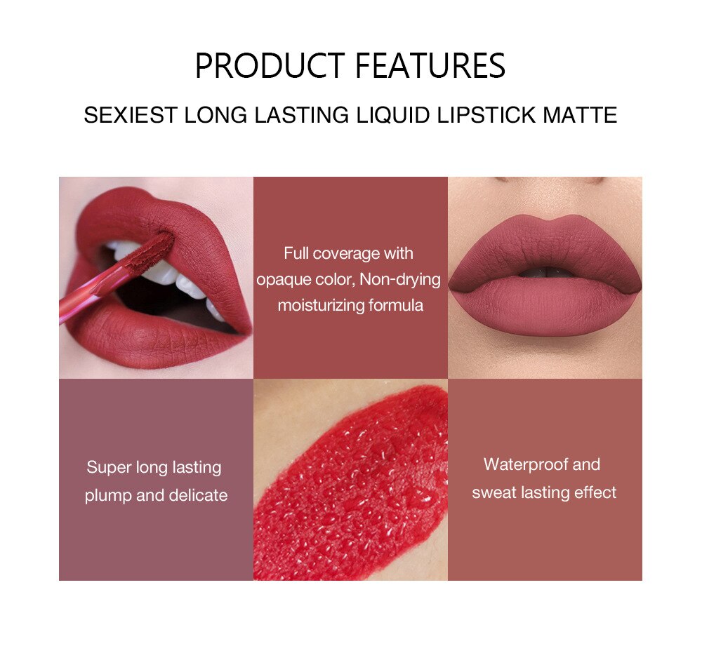 12 Colors Sexy Liquid Waterproof Matte Lipstick