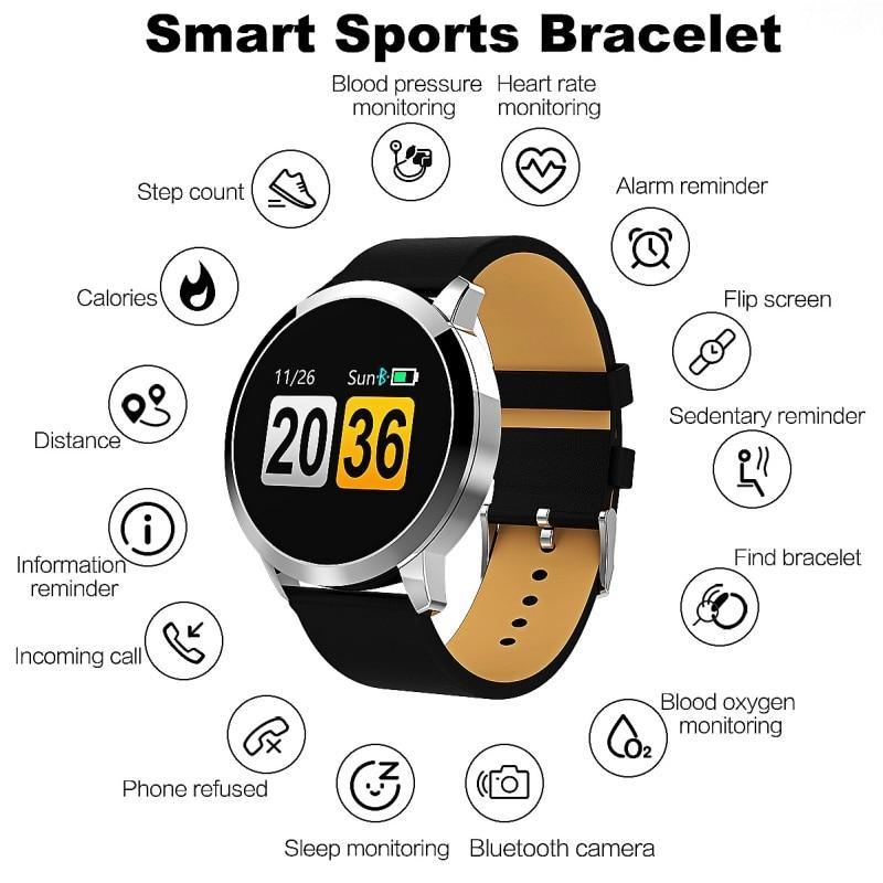 New Q8 Stainless Steel LED Bluetooth Waterproof Smart Watch With Fitness Tracker