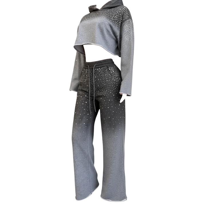 Women's Rhinestone Ombre Cropped Hoodie Set