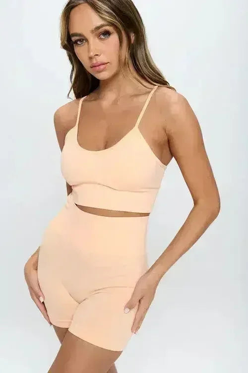 Women's 2-Piece Seamless Sleeveless Crop Top & Biker Shorts Set