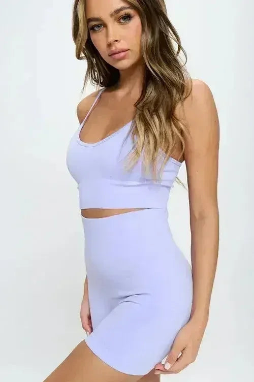 Women's 2-Piece Seamless Sleeveless Crop Top & Biker Shorts Set