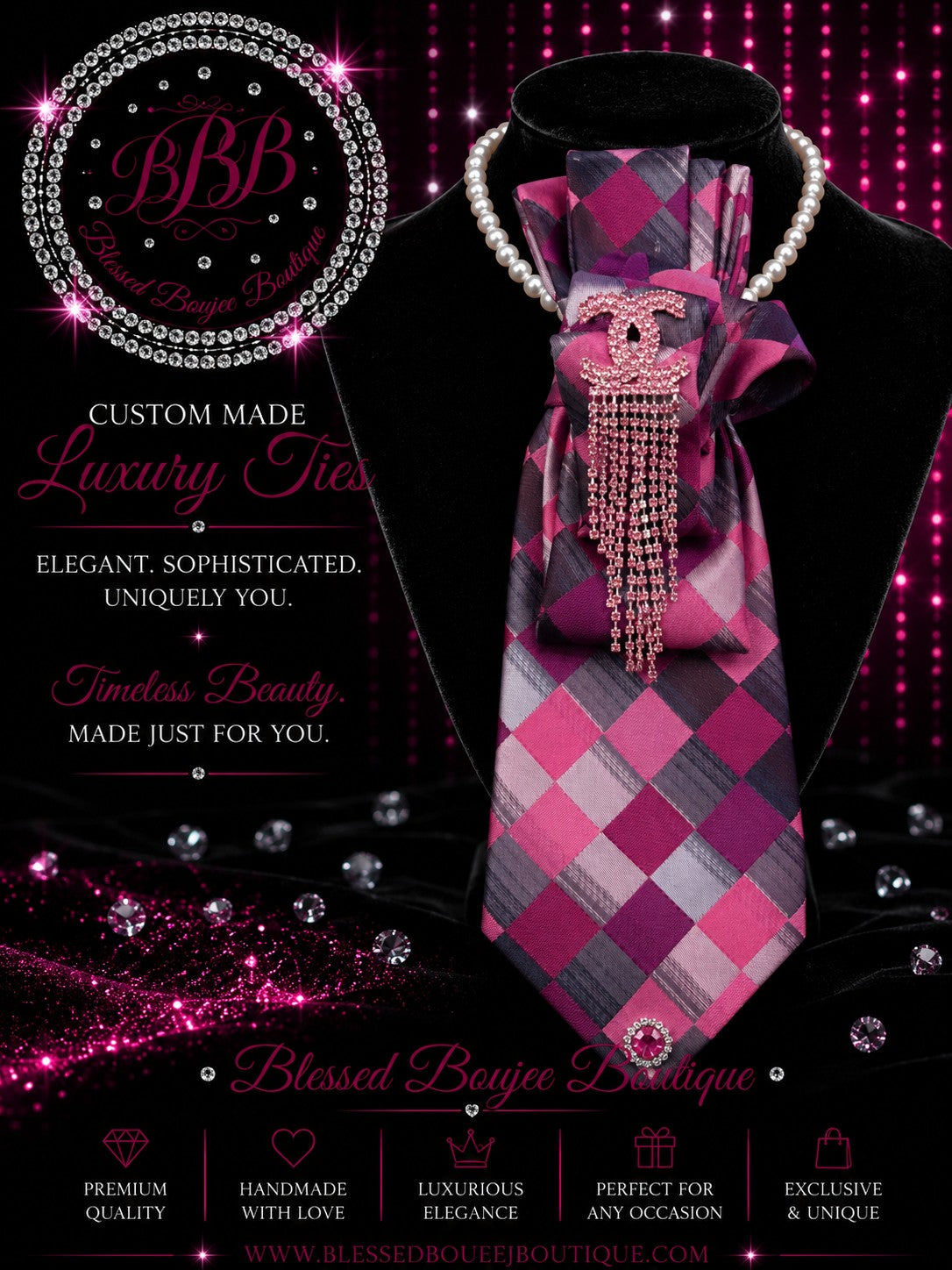 Women's Luxury Pink Checkered Chanel Necktie Necklace