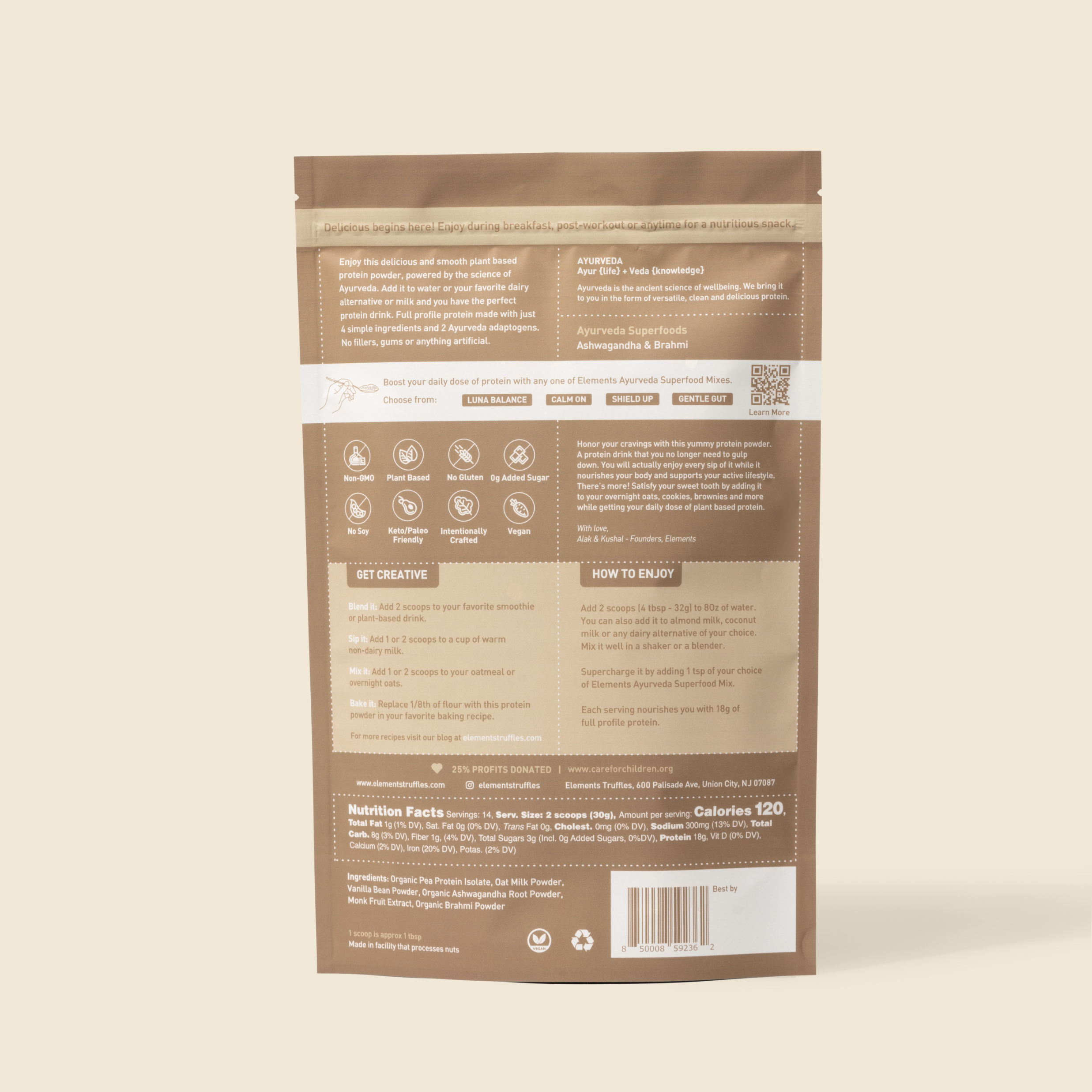 Elements Plant Based Protein Powder: Vanilla (14 Servings)
