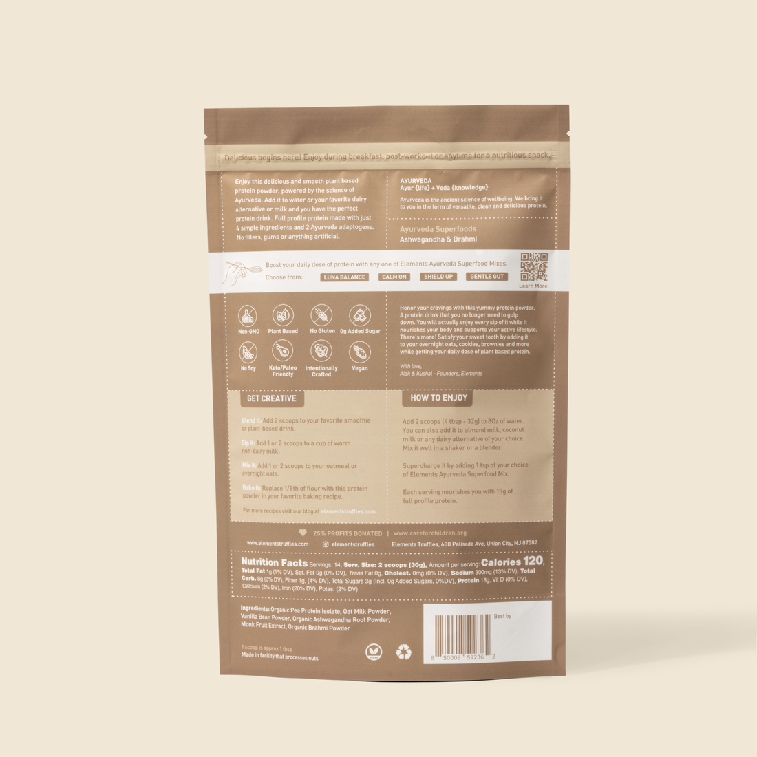 Elements Plant Based Protein Powder: Vanilla (14 Servings)