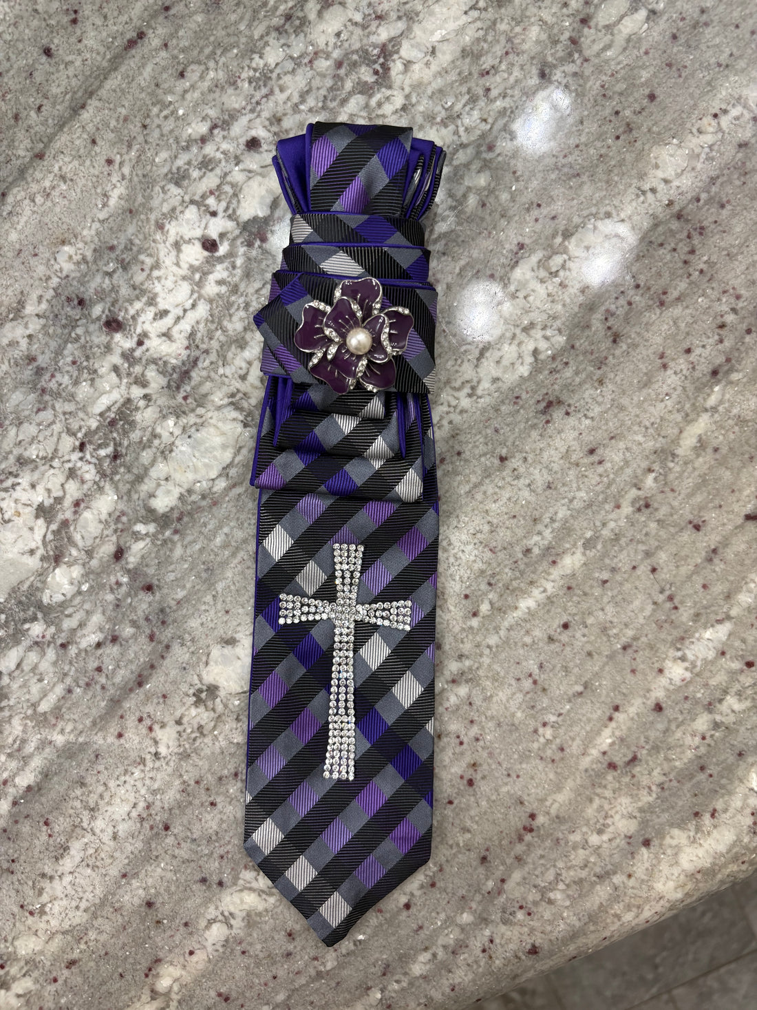Women's Luxury Purple Blingy Cross Necktie Necklaces
