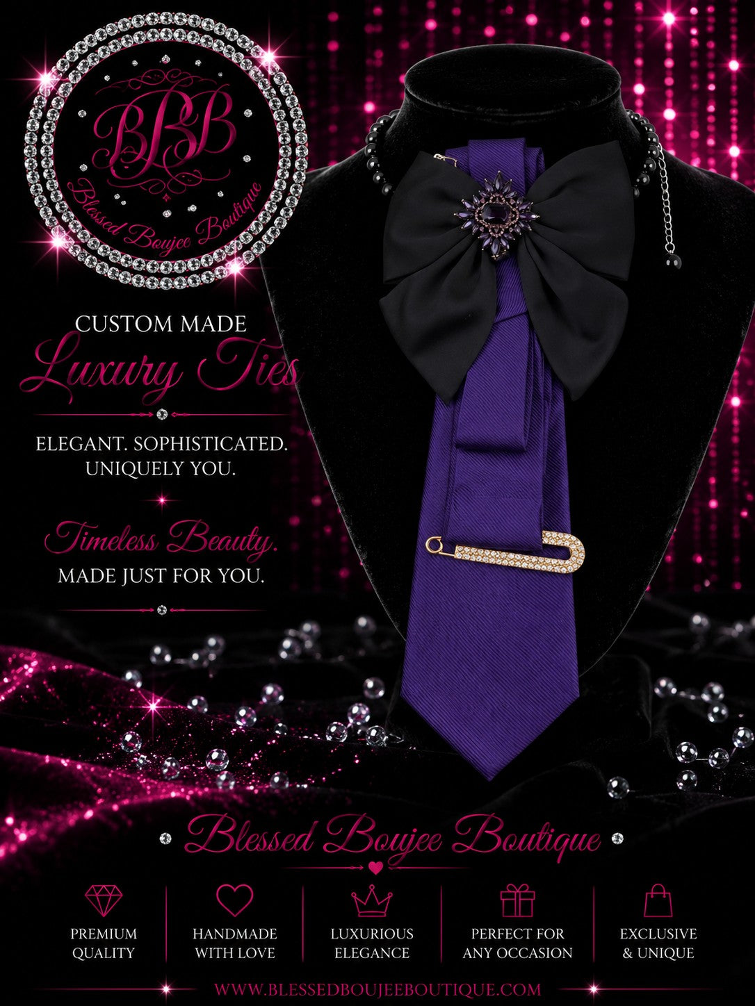 Women's Luxury Purple Bodacious Necktie Necklace