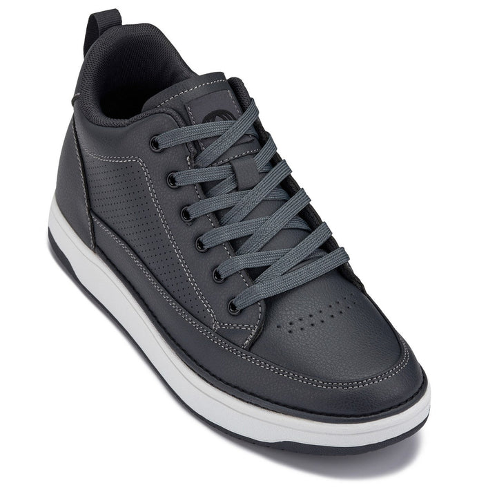CALTO Elevated Leatherette Micro-Perforated Sneakers(Gray)