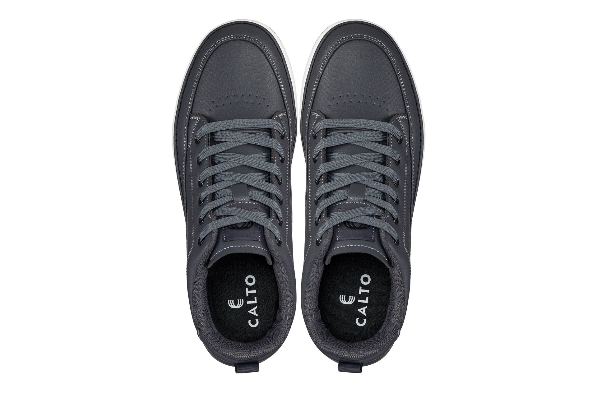 CALTO Elevated Leatherette Micro-Perforated Sneakers(Gray)