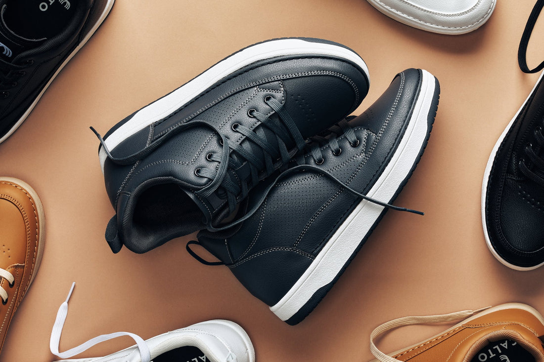 CALTO Elevated Leatherette Micro-Perforated Sneakers(Gray)