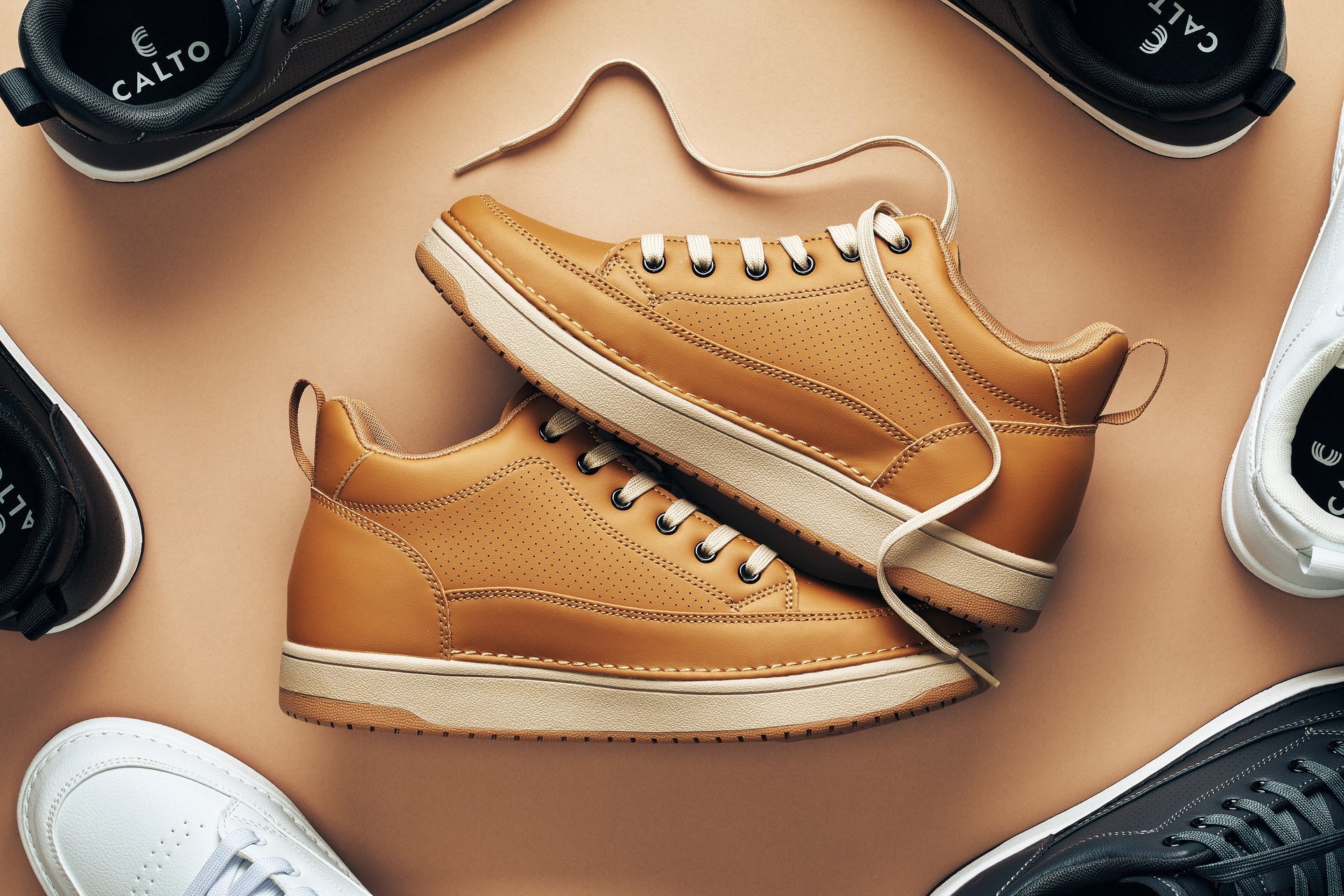 CALTO Elevated Micro-Perforated Sneakers