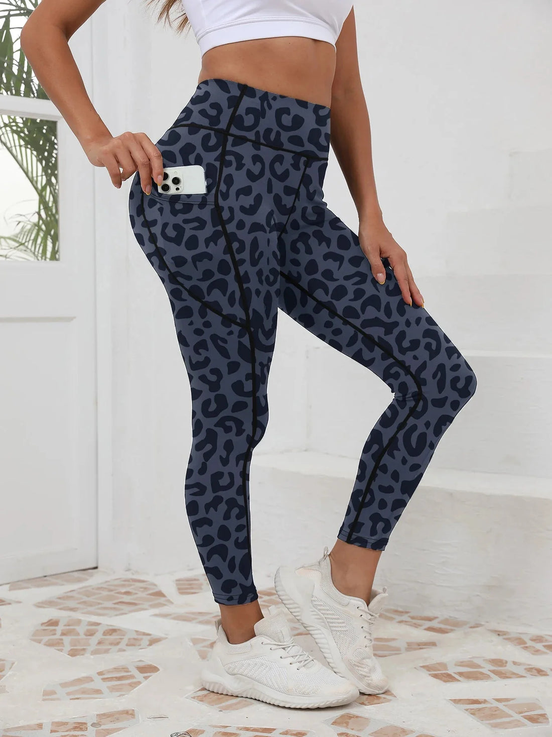 Women's Printed High-Waist Pocket Fitness Pants