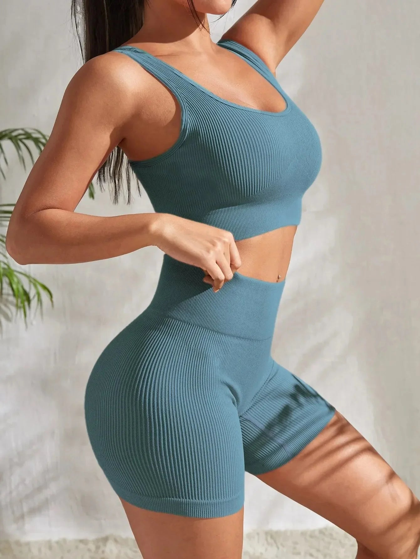 Women's Seamless Ribbed Yoga Tank Top & Short Set