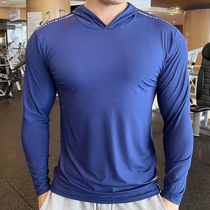 Men's FlexFit Long Sleeve Hooded Gym Tee