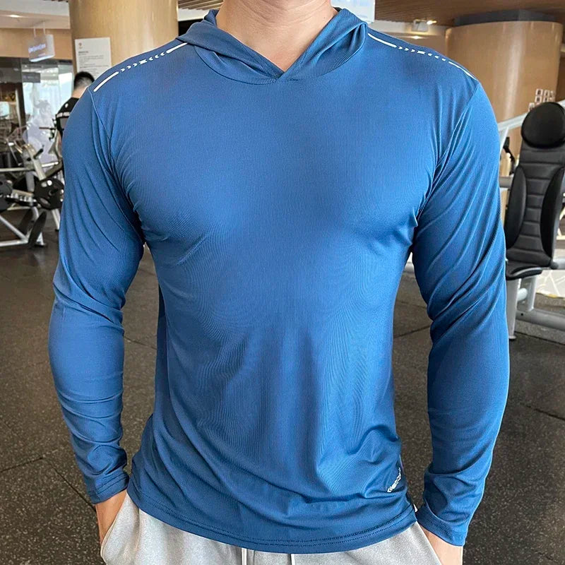 Men's FlexFit Long Sleeve Hooded Gym Tee