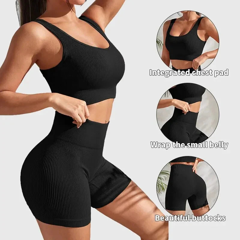 Women's Seamless Ribbed Yoga Tank Top & Short Set
