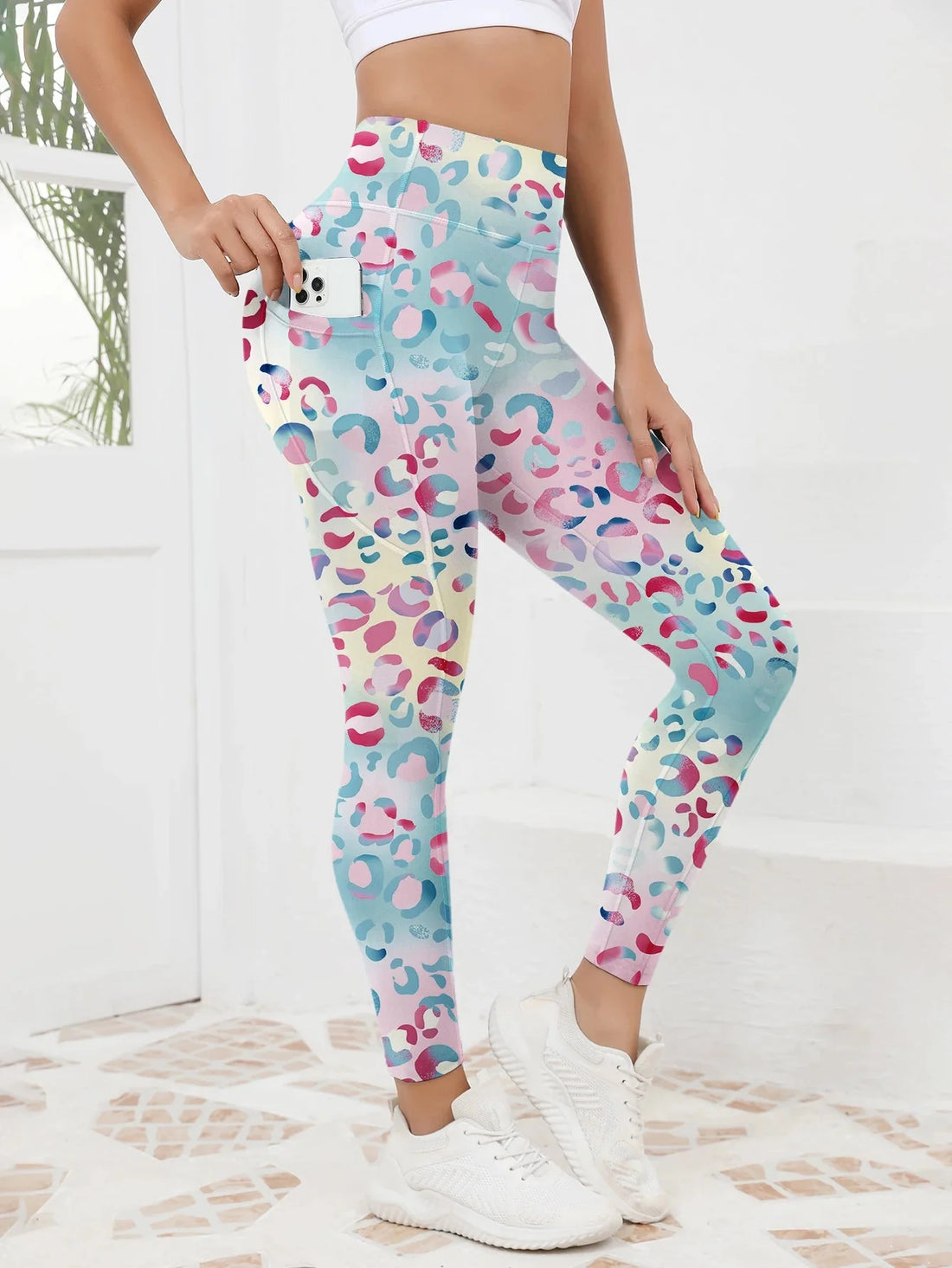 Women's Printed High-Waist Pocket Fitness Pants