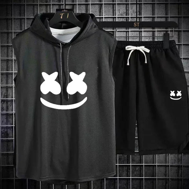 Men's Casual Summer Hooded Shorts Tracksuit Set