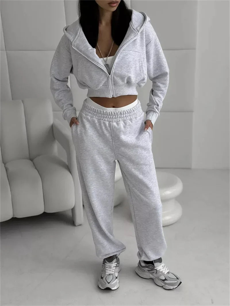 Women's Two-Piece High-waist Casual Hoodie/Trousers Set
