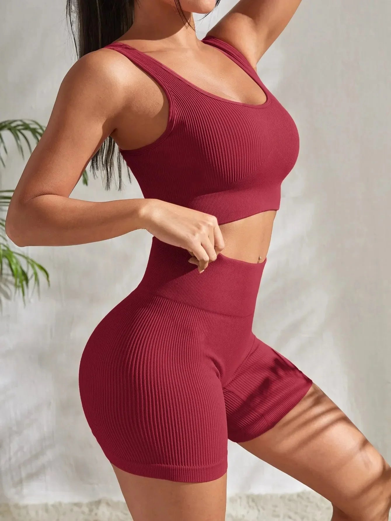 Women's Seamless Ribbed Yoga Tank Top & Short Set