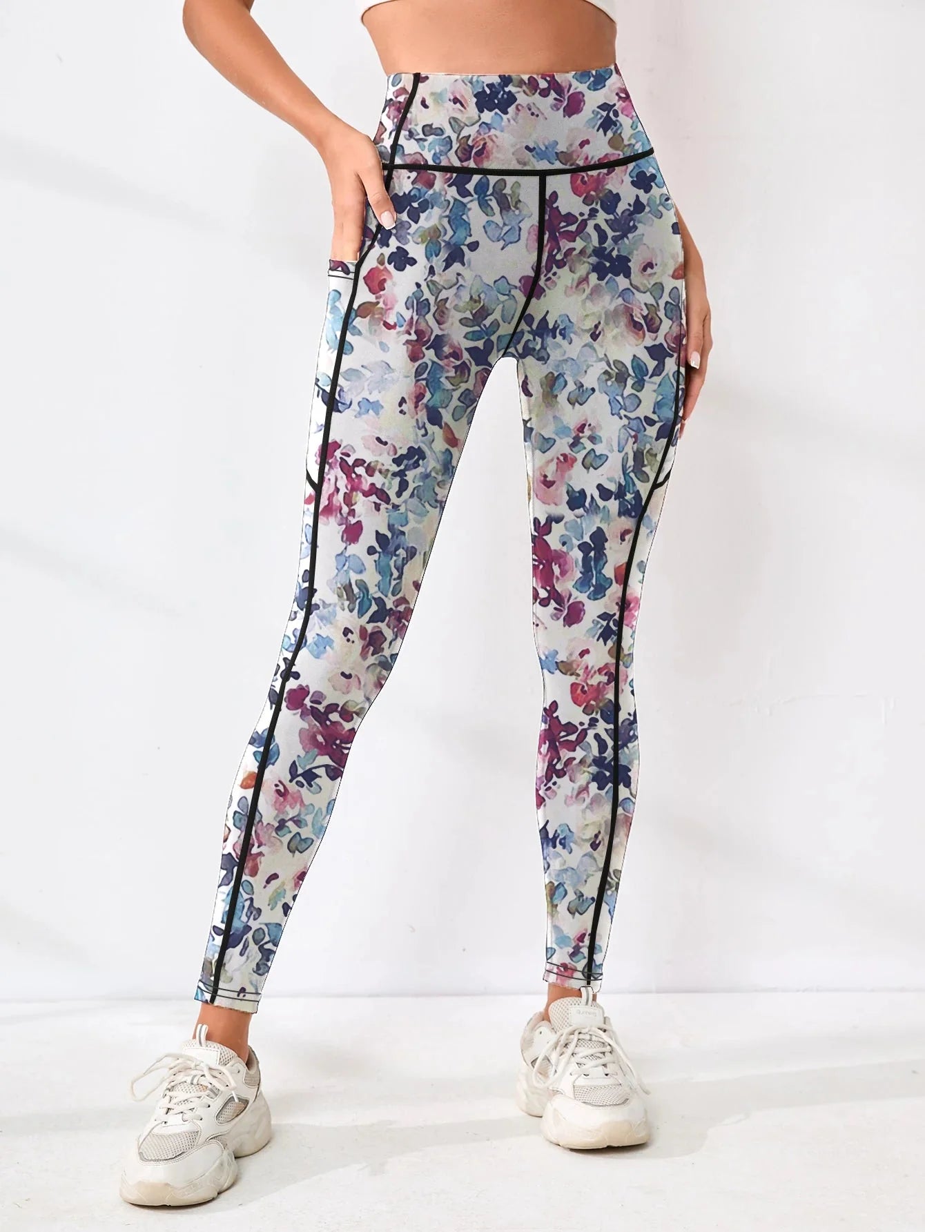 Women's Printed High-Waist Pocket Fitness Pants