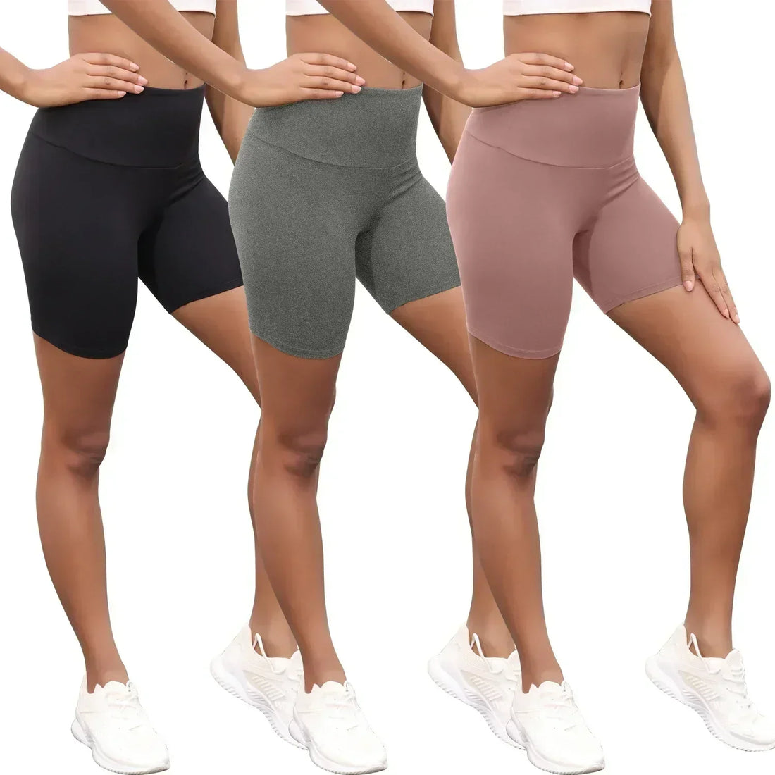 3 Pack Women's High Waisted Super Soft Tummy Control Non See Through Workout Yoga Shorts