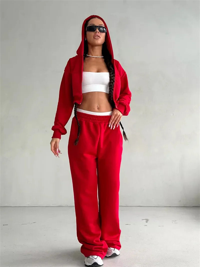 Women's Two-Piece High-waist Casual Hoodie/Trousers Set
