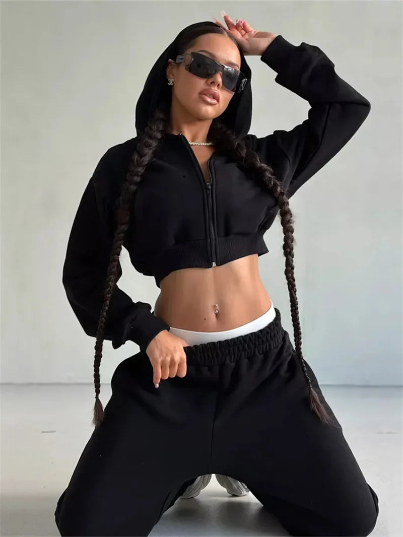 Women's Two-Piece High-waist Casual Hoodie/Trousers Set