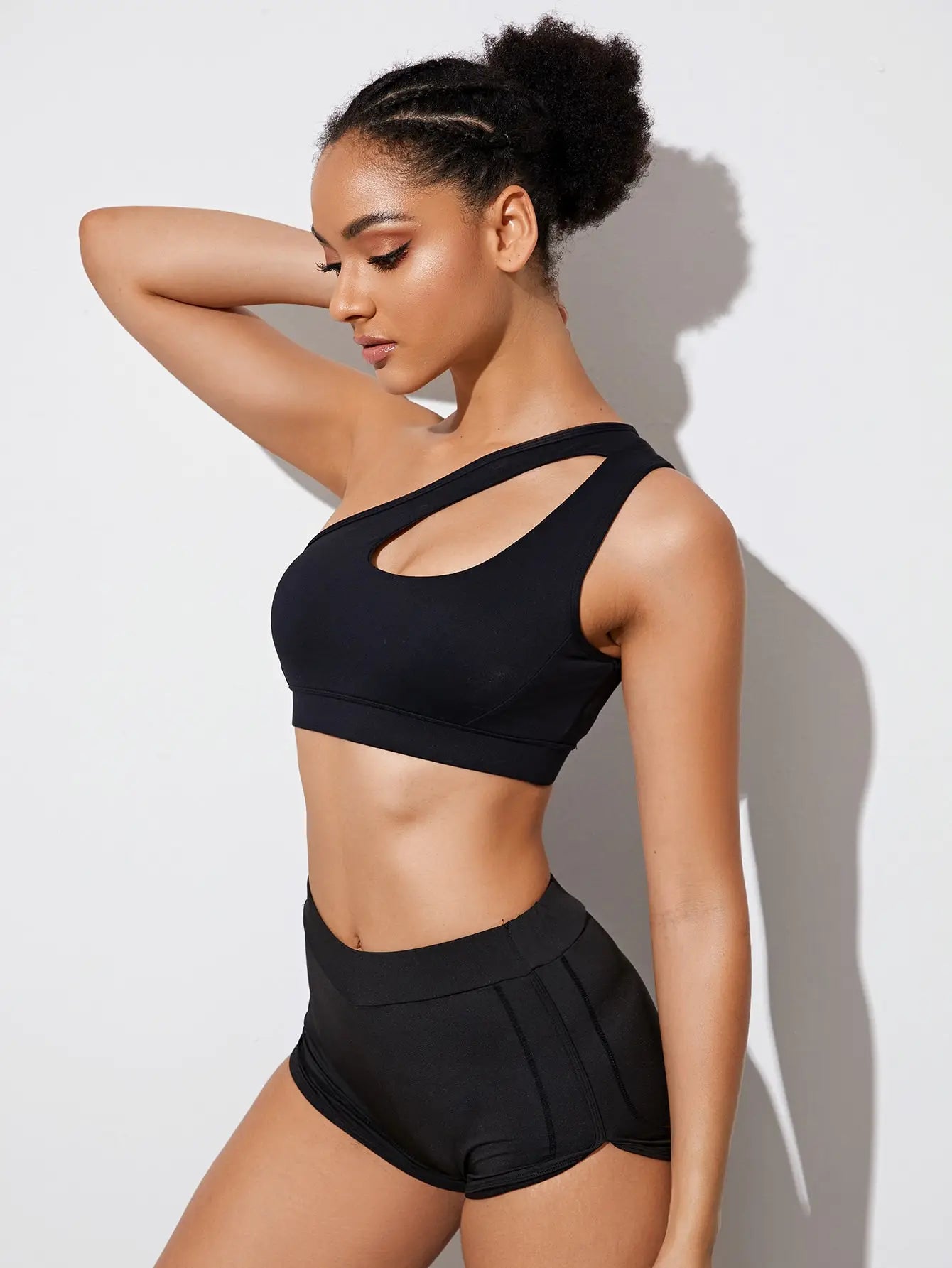 Women's One Shoulder Push Up Sports Bra - Black/White