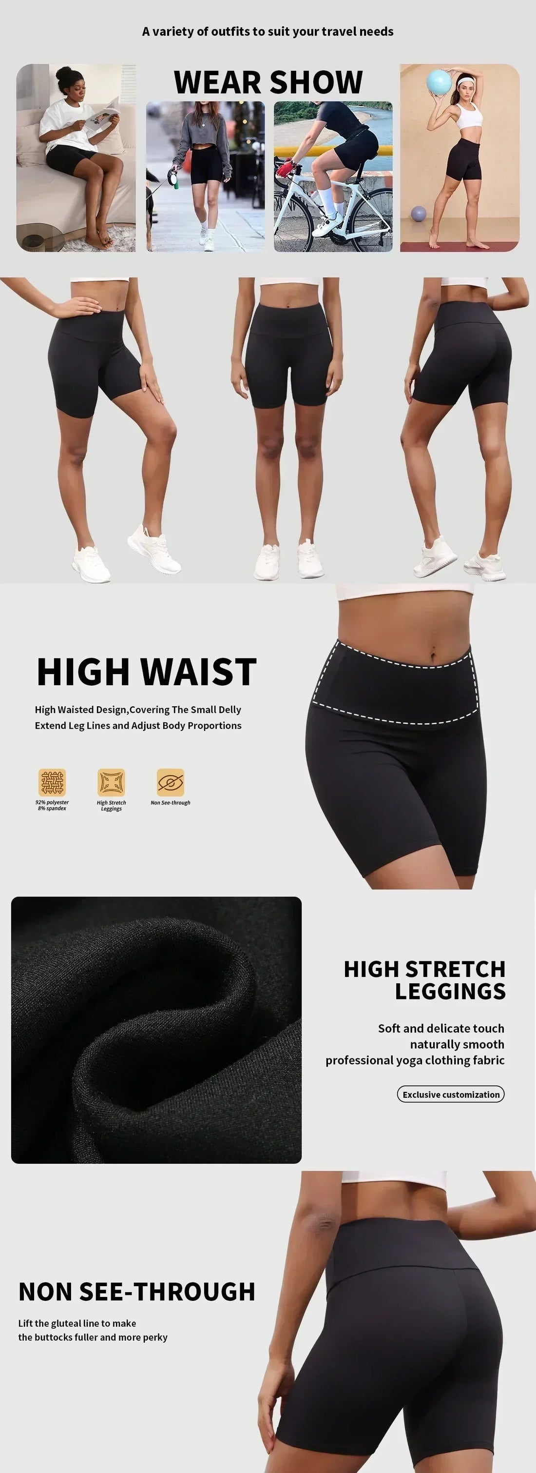 3 Pack Women's High Waisted Super Soft Tummy Control Non See Through Workout Yoga Shorts
