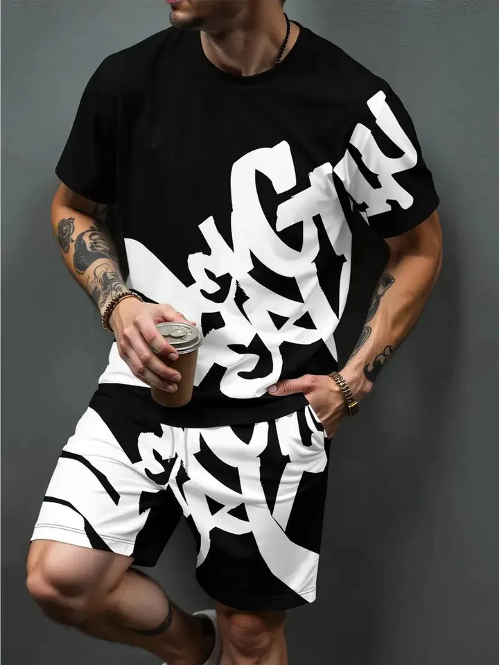 Men's Street Casual 3D Letter Shorts Suit