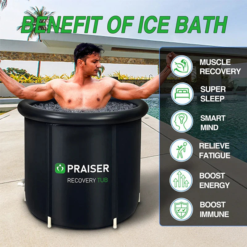 Modern Round  80Cm Black Cold Plunge Inflatable Barrel Foldable Ice Bath