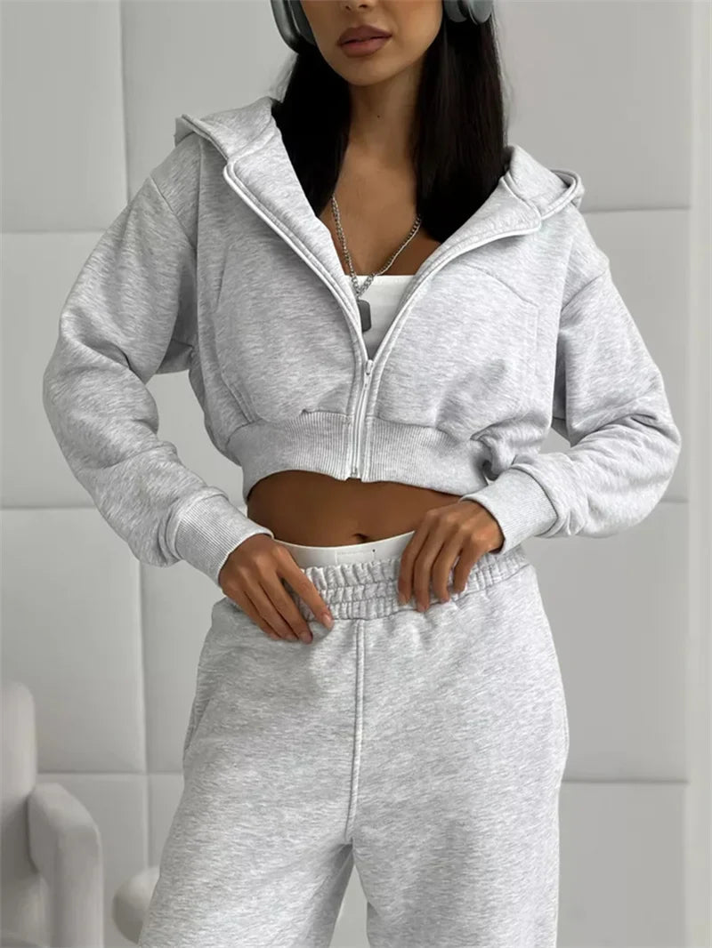 Women's Two-Piece High-waist Casual Hoodie/Trousers Set