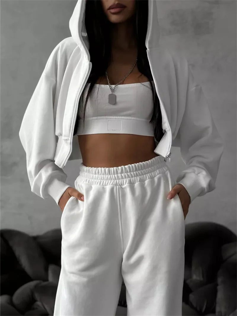 Women's Two-Piece High-waist Casual Hoodie/Trousers Set