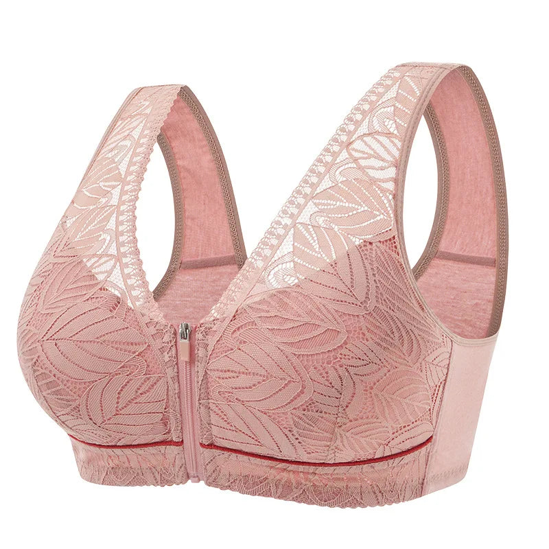 Women's Breathable Lace Front-Zip Sports Bra S-6XL