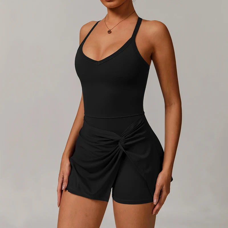 EcoSport Femme: Women's V-Neck Tennis Dress w/ Bra & Shorts