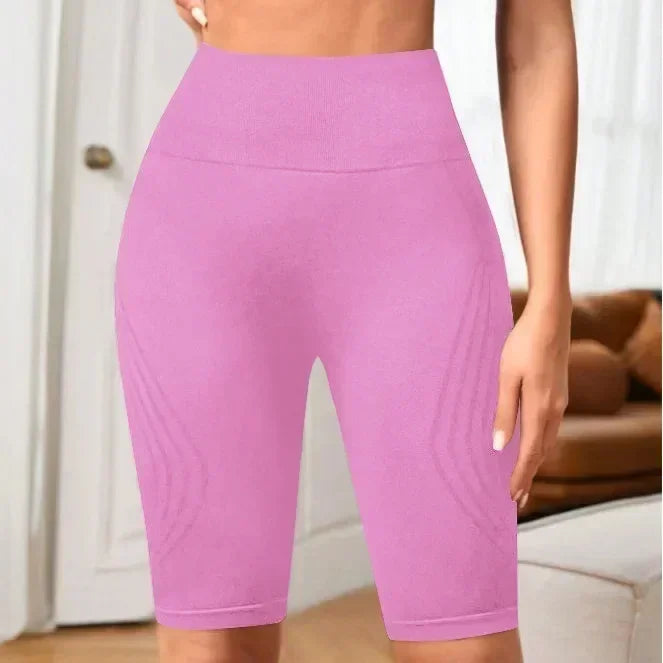 Women‘s Seamless Yoga Shorts High Waisted Striped Slim Shorts Sexy Butt Lifting Gym Training High Elastic Five Point Pants