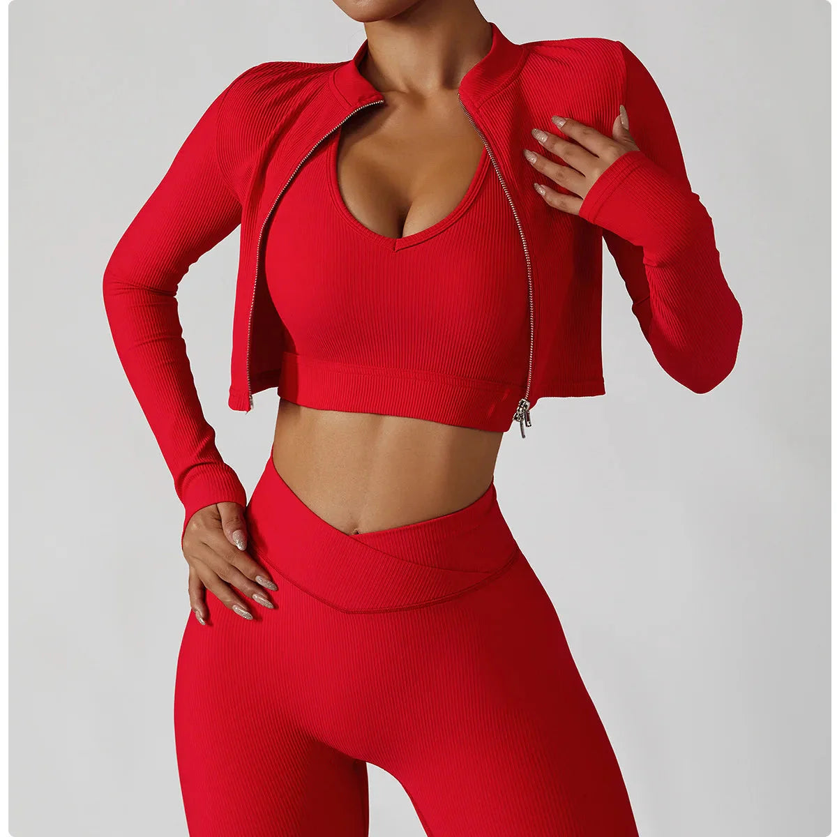 Women's 3-Piece Seamless Yoga Set – Jacket, Bra & Leggings