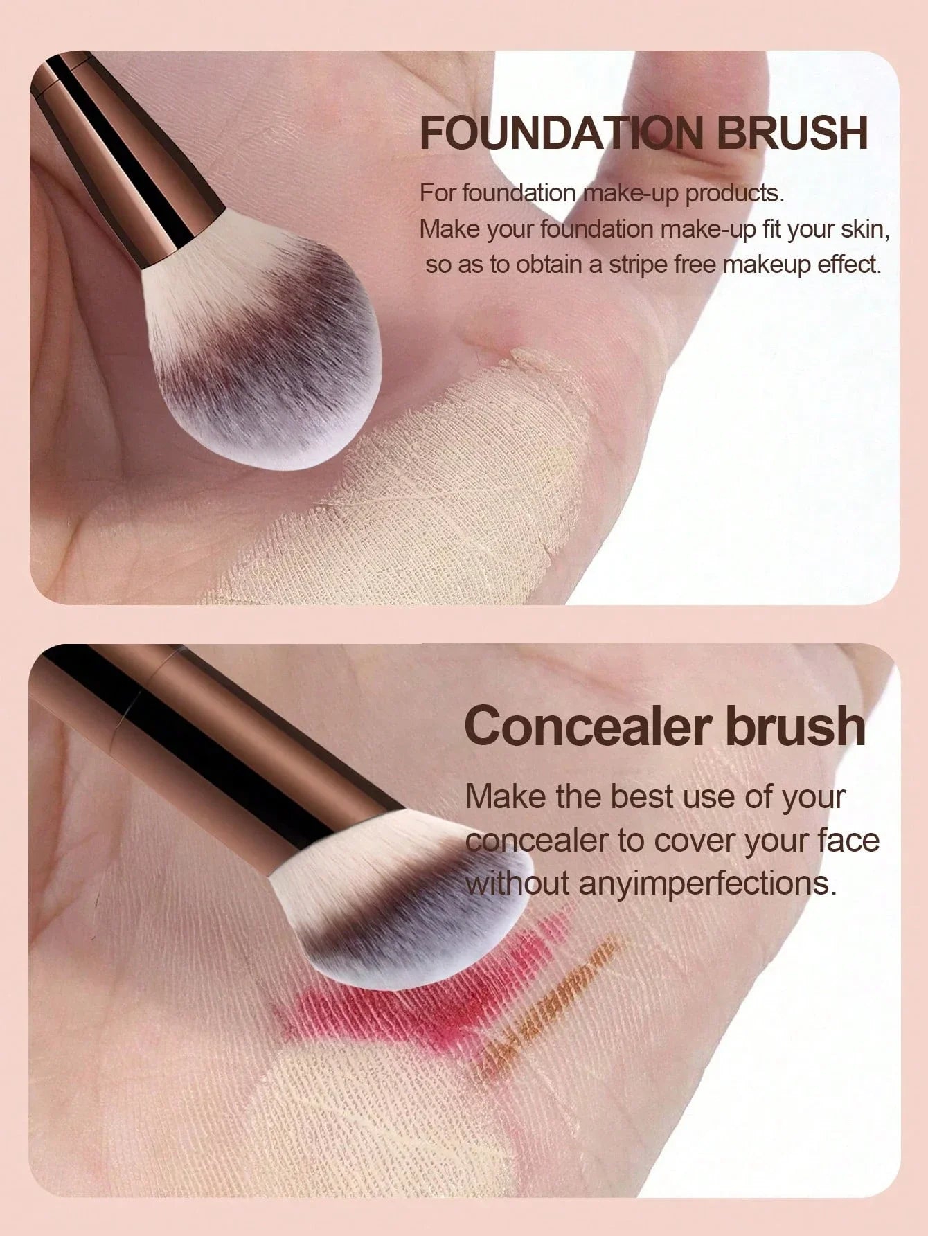 7pcs Professional Makeup Brush Set, Includes: 4pcs Dual-Ended Face Brushes, 1pc Angled Brush, 1pc Short Handle Foundation Brush,