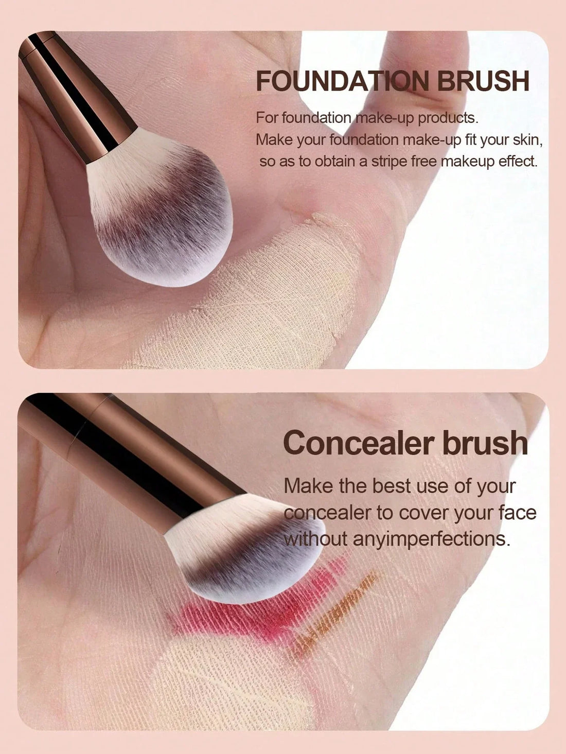 7pcs Professional Makeup Brush Set, Includes: 4pcs Dual-Ended Face Brushes, 1pc Angled Brush, 1pc Short Handle Foundation Brush,